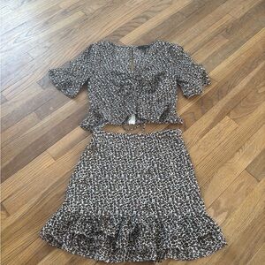 Aqua Leopard Mini Skirt Top Set XS
